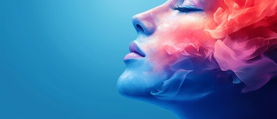  A woman with eyes closed and hair blowing in the wind