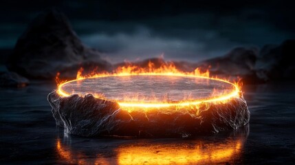 Fototapeta premium A rock podium with fire effects for a dramatic performance