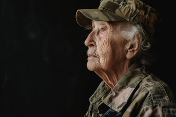 Fototapeta premium Female War Veteran in full uniform representing her military career with honor and pride for War Veterans Day tribute