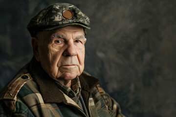 Fototapeta premium War Veteran in uniform celebrates his military career and service with honor and pride on Veterans Day tribute