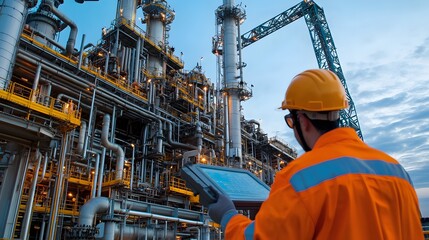 A robot is working on a machine in a factory. The robot is yellow and has a drill in its hand. The scene is industrial and mechanical, with the robot performing a task that requires precision