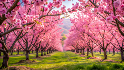 Fototapeta premium Beautiful pink cherry blossom flowers blooming in spring , Sakura, cherry blossoms, pink, flowers, spring, petals, tree, park