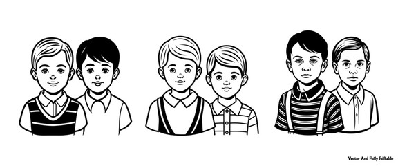 black and white minimal outline and silhouette vector character design