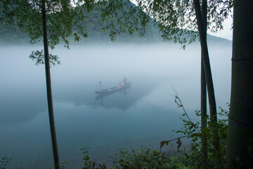 Fog scenery of Xiaodongjiang River in Chenzhou City, Hunan Province, China