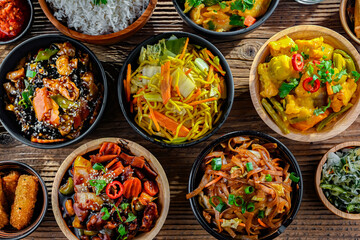 Composition with variety of east asian dishes