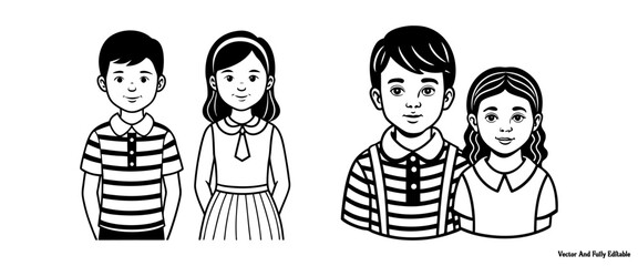 black and white minimal outline and silhouette vector character design