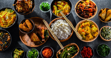 Composition with variety of east asian dishes