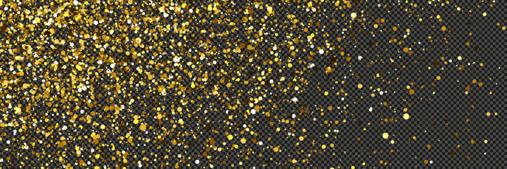 Gold glittering dust with stars on transparent backdrop