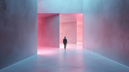Obraz premium Ethereal Corridor with Figure in Vibrant Light