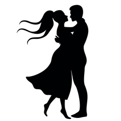 a couple dancing. The couple is in a romantic embrace, with the man's arm around the woman's waist and her head tilted back vector silhouette