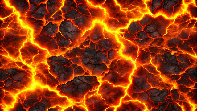 Seamless lava texture background with flowing magma and volcanic cracks, lava, texture, fire, rock, volcano, magma, molten, hot, flow