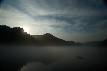 Fog scenery of Xiaodongjiang River in Chenzhou City, Hunan Province, China
