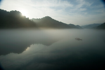 Fog scenery of Xiaodongjiang River in Chenzhou City, Hunan Province, China