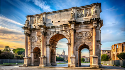 Fototapeta premium Iconic arch built to commemorate Roman emperor Constantine's victory, arch, constantine, victory, emperor, roman