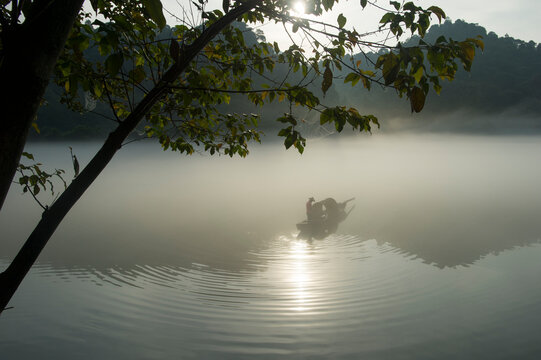 Fog scenery of Xiaodongjiang River in Chenzhou City, Hunan Province, China