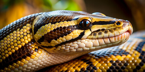 Obraz premium Close up of a python , serpentine, reptile, scales, slithering, predator, wildlife, dangerous, constrictor