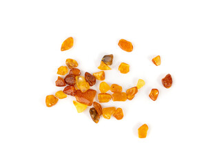 Amber stones isolated, polished orange gemstones, natural Baltic amber gems, golden resin crystals