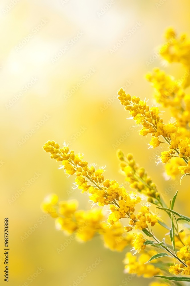 Wall mural a tight shot of a mass of yellow flowers against a softly blurred backdrop of similar blooms