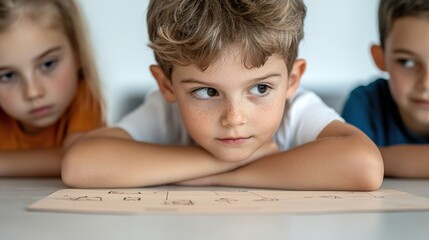 Naklejka premium Focused Boy Engaged in Creative Learning Activity