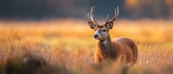  A deceer's head turned to the side in a field of tall grass - close-up