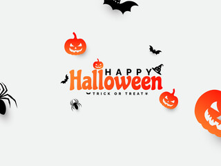 Happy Halloween holiday workmark poster design with gradient color.  Halloween calligraphy text design template with bats, pumpkins, and spider web. Halloween t-shirt design template.