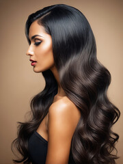 Fototapeta premium beautiful, smooth and long hair woman. brunette girl with Hair style