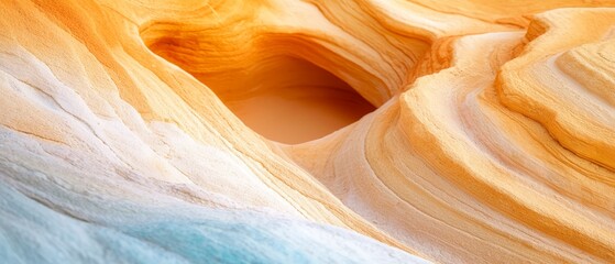 Obraz premium A tight shot of a rock formation featuring a water-filled depression in its center, holding blue water