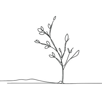 recommend clip art: Minimalist continuous line drawing of plant with leaves on white background