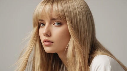 Naklejka premium beautiful blond hair young woman. fringe hairstyle