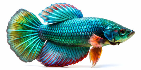 Fototapeta premium Multicolored exotic betta fish with blue green scales , Betta fish, exotic, multicolored, aquatic, tropical, vibrant, colorful
