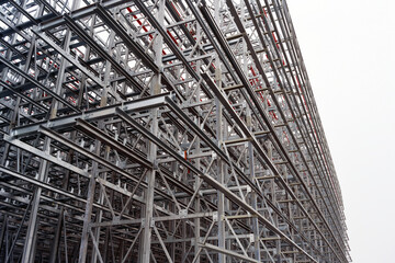 Close up photograph of steel structure clad rack warehouse