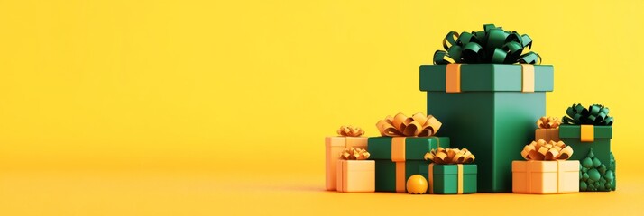 Holiday gift box background. Horizontal banner web poster, header for website minimal design with gift box