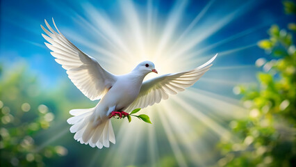 Obraz premium Peaceful and beautiful white dove symbolizing peace and harmony , peace, harmony, hope, purity, wings, bird, flying, gentle
