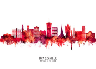 Fototapeta premium Brazzaville Congo skyline Red
