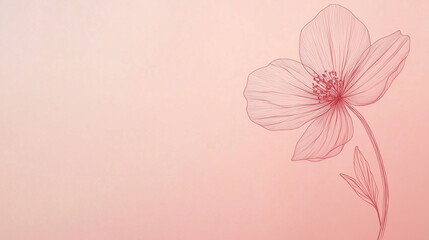 Naklejka premium A minimalist flower outline in pink on a soft pastel background , minimalist cards without words