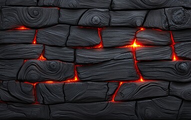 Fototapeta premium Dark lava stone wall with glowing cracks
