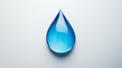 A single teardrop shape in blue on a light grey background , minimalist cards without words