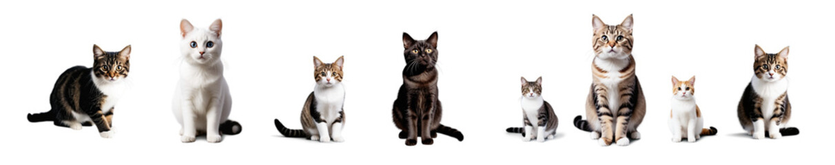 Obraz premium set of 8 illustrations of cats isolated on white background. PNG with no background 