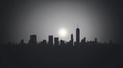 A minimalist skyline silhouette in dark grey with a light gradient background , minimalistic and beautiful flyers