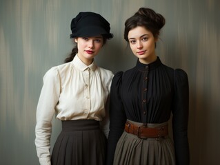 Five women in elegant floral dresses pose together indoors