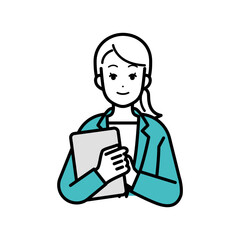 Illustration of businessperson woman holding material.
