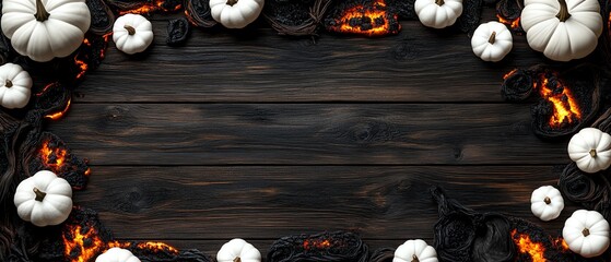White pumpkins on a dark wooden background