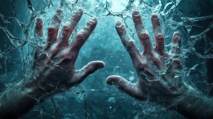 Eerie Glowing Hands Reaching From A Cracked Mirror, Dark Energy, Mystical, Supernatural, Horror Art, Creepy, Gothic, Spooky, Halloween, Fantasy, Surrealism, Abstract Art, Digital Art, Concept Art