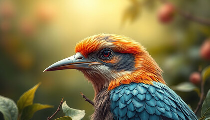 Obraz premium Orange and Black Feathered Bird on a Tree Branch