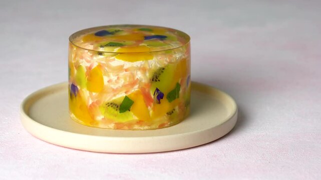 delicious gourmet Crema de Fruita; a chiffon cake covered with gelatin