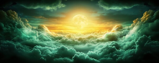 Fototapeta premium Ethereal Night Sky with Peaceful Clouds Illuminated by the Soft Glow of the Moon at Midnight, Stunning Nature Photography