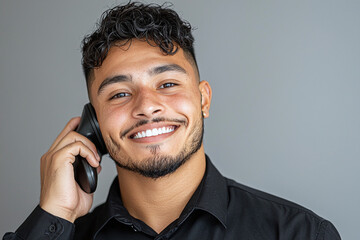 a young hispanic man working in a call center, latino employee, customer service