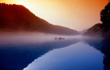 Fog scenery of Xiaodongjiang River in Chenzhou City, Hunan Province, China