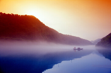 Fog scenery of Xiaodongjiang River in Chenzhou City, Hunan Province, China