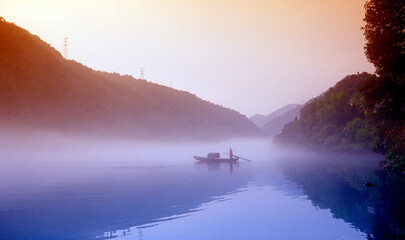 Fog scenery of Xiaodongjiang River in Chenzhou City, Hunan Province, China
